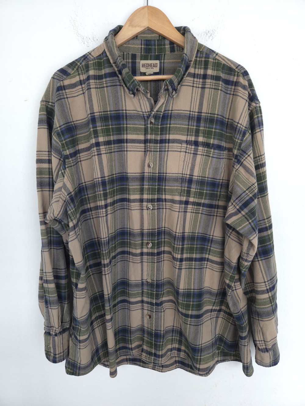 RedHead Men’s Cotton Tan Green Blue Plaid Button-Down Flannel Shirt 3XL